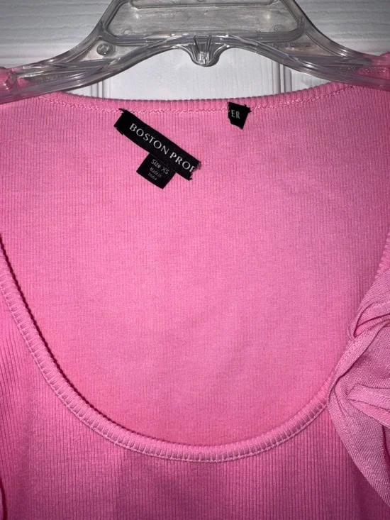 Boston Proper Light Pink Linen Ruffle Ribbed Top! - Picture 3 of 3